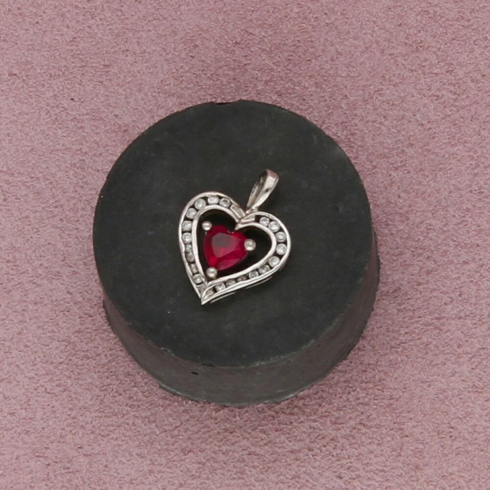 sterling silver ruby & cz halo heart pendant